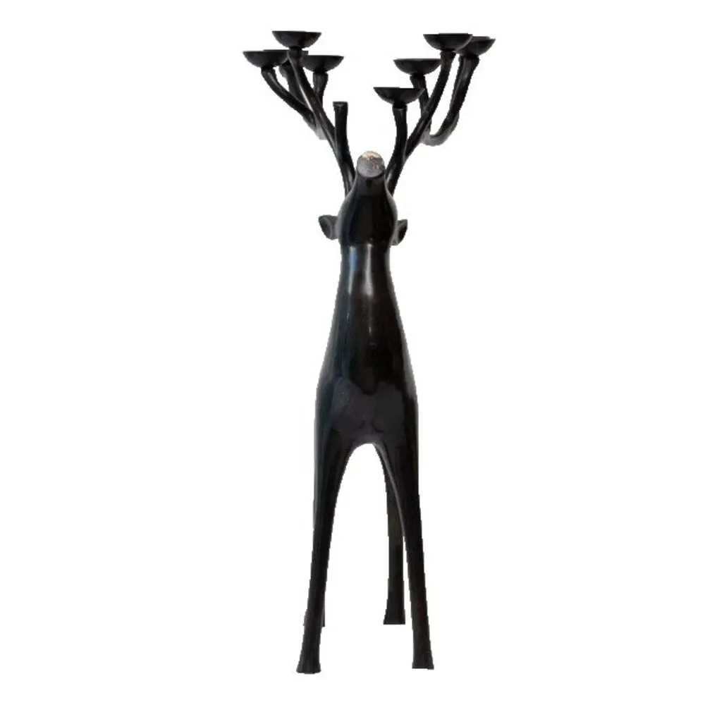 Pottery Barn Black Metal Reindeer Candelabra Candle Holder 20